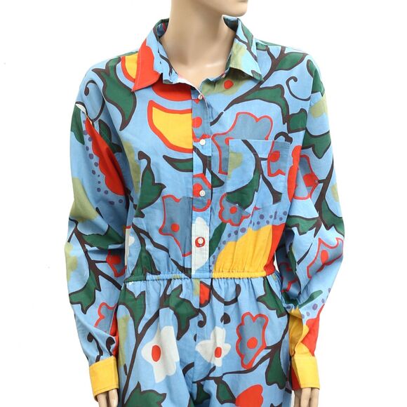 Rhode Resort Tara Jumpsuit Rainbow Floral Printed Collared Cotton L NEW 281977 - Picture 2 of 7